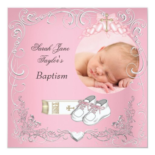 Baby Girl Christening Baptism White Pink Bible Card | Zazzle