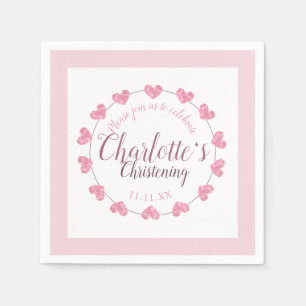 Baby girl christening pink & white napkins