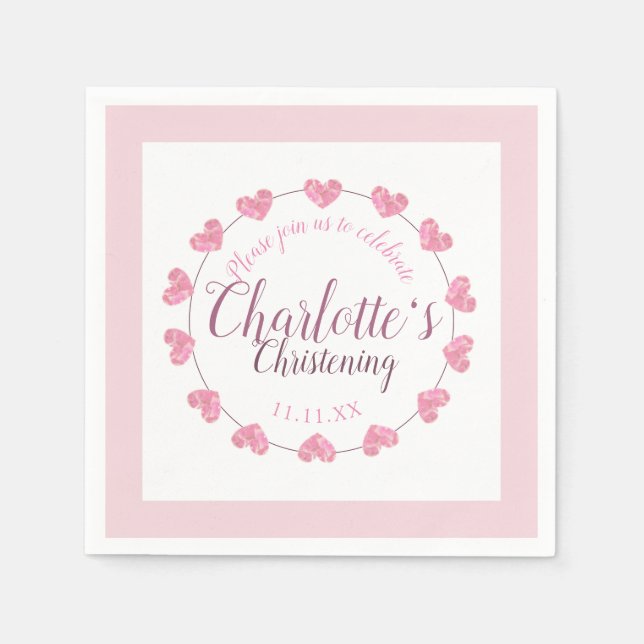 Baby girl christening pink & white napkins (Front)