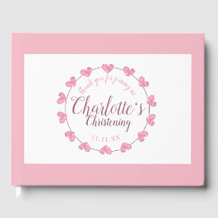 Baby girl christening pink & white personalized guest book