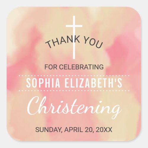 Baby Girl Christening Thank You Square Sticker