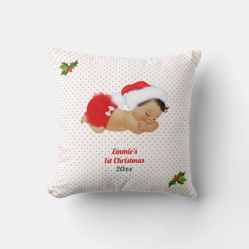 Baby Girl Christmas Red Santa Hat Dot Throw Pillow