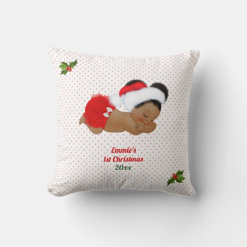 Baby Girl Christmas Red Santa Hat Dot Throw Pillow