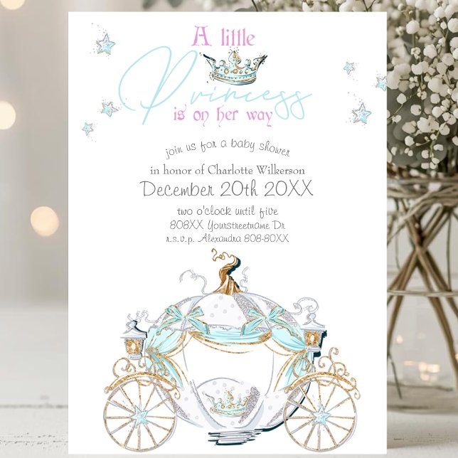 Baby Girl Cinderella Princess Carriage Baby Shower Invitation (Creator Uploaded)