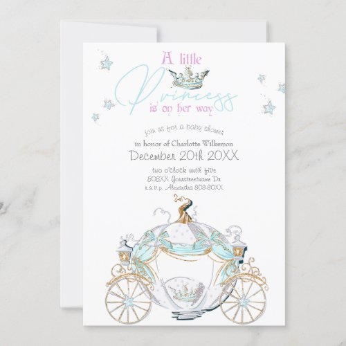 Baby Girl Cinderella Princess Carriage Baby Shower Invitation