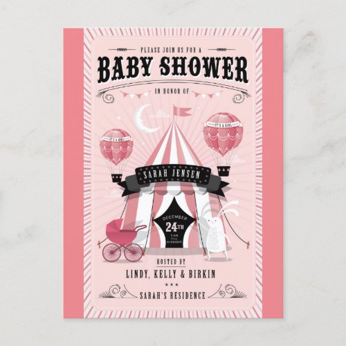 Baby Girl Circus Baby Shower Invitation