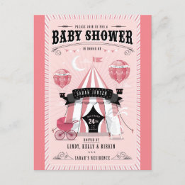 Baby Girl Circus Baby Shower Invitation Postcard