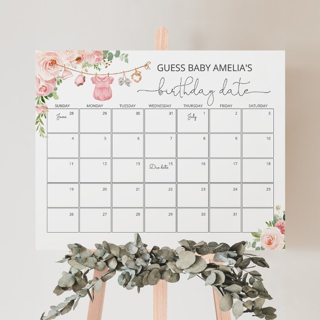 Baby Girl Clothes Due Date Calendar Foam Board (Creator Uploaded)