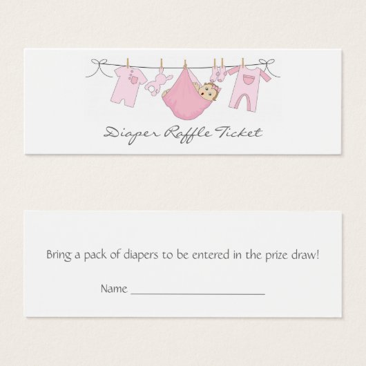 Baby Girl Clothes Line Diaper Raffle - Skinny Card (Front & Back)