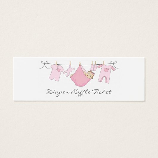 Baby Girl Clothes Line Diaper Raffle - Skinny Card (Front)