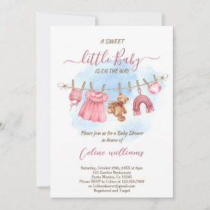 Baby girl clothesline baby shower invitations