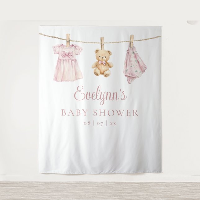 Baby Girl Clothesline Baby Shower Photo Backdrop (Front)