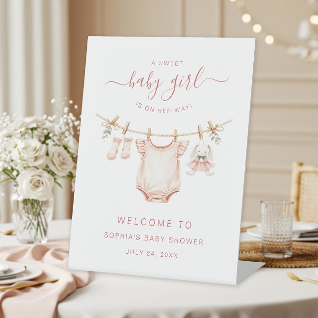 Baby Girl Clothesline Baby Shower Welcome Pedestal Sign (Creator Uploaded)