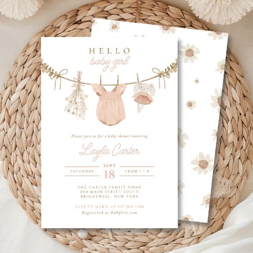 Baby Girl Clothesline Blush Pink Boho Baby Shower Invitation