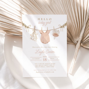 Baby Girl Clothesline Blush Pink Boho Baby Shower Invitation