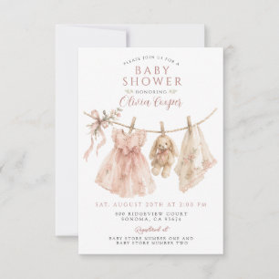 Baby Girl Clothesline Boho Blush Pink Baby Shower Invitation