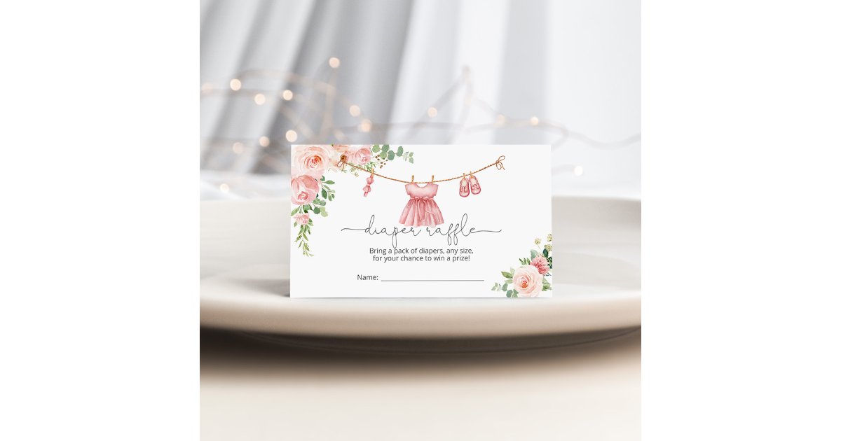 Clothes Line Raffle Baby Girl Clothesline Diaper raffle card | Zazzle