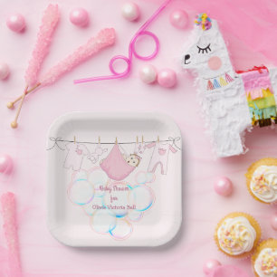 Baby Girl Clothesline In Pink Paper Plates