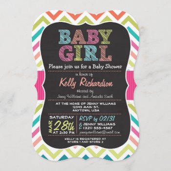 Baby Girl! Colorful Chevron Baby Shower Invitation by Card_Stop at Zazzle