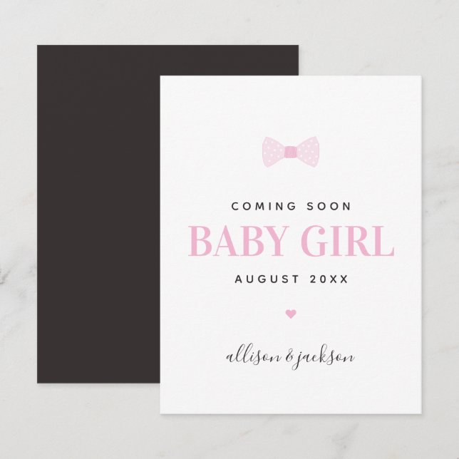 Baby Girl Coming Soon Pink Pregnancy Announcement (Front/Back)