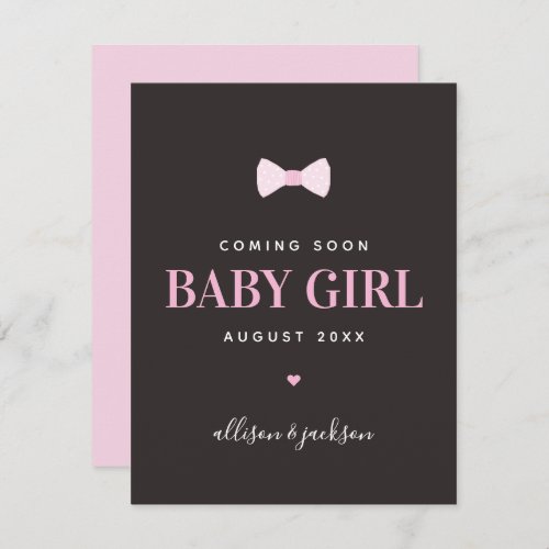 Baby Girl Coming Soon Pink Pregnancy Announcement