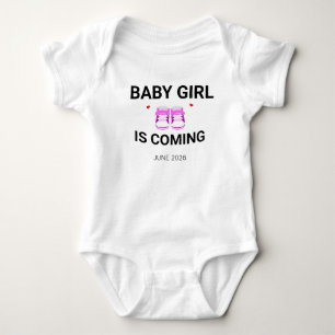 Baby Girl Coming Soon Pink Pregnancy Announcement Baby Bodysuit
