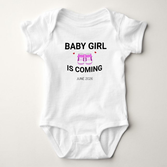 Baby Girl Coming Soon Pink Pregnancy Announcement Baby Bodysuit (Front)