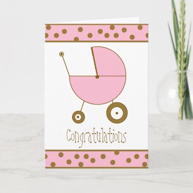Baby Girl Congratulations Card - Pink Stroller (Front)