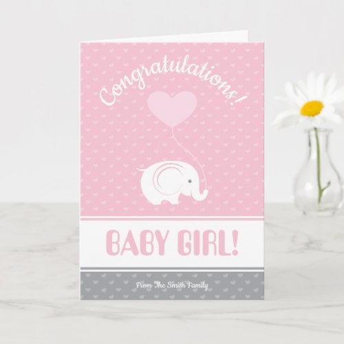 Baby Girl Congratulations Card with Elephant