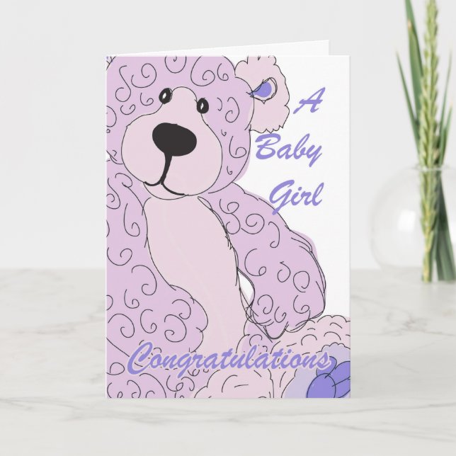 Baby Girl Congratulations Teddy Bear in Pink Card (Front)