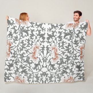Baby Girl Coral Gray White Victorian Rose Pattern Fleece Blanket