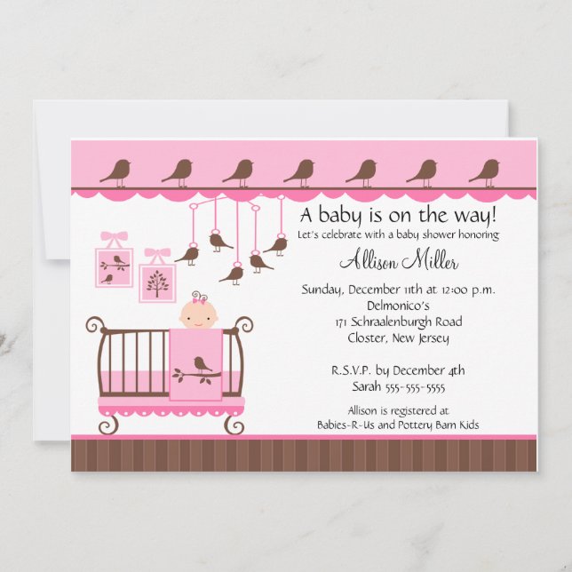 Baby Girl Crib Baby Shower Invitation (Front)
