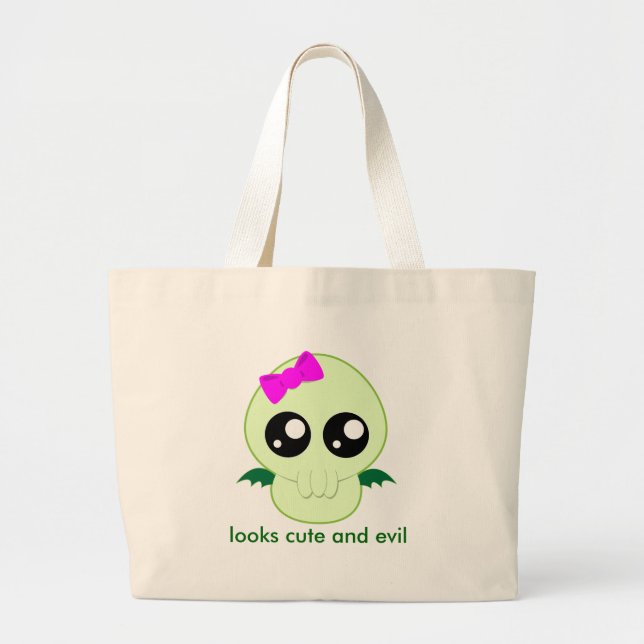 Baby Girl Cthulhu Large Tote Bag (Front)