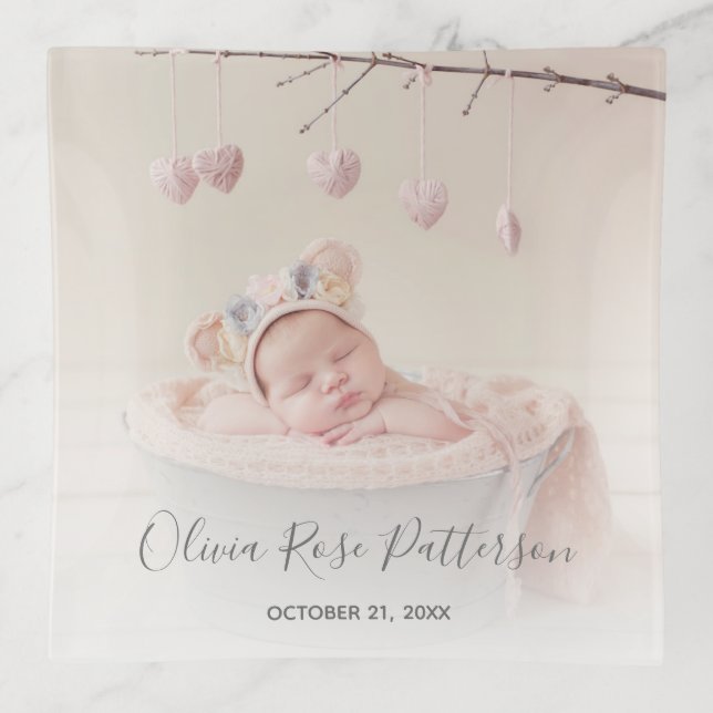 Baby Girl Custom Photo Personalized Keepsake Trinket Tray (Front)