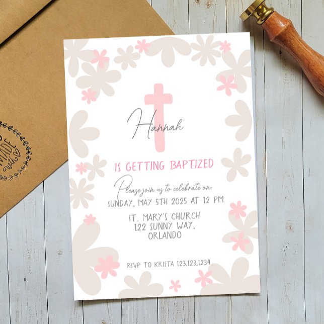 Baby Girl Cute Baptism Christening Invitation (Creator Uploaded)