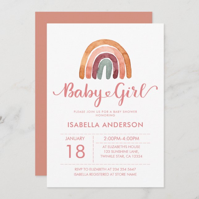 Baby Girl Cute Boho Rainbow  Invitation (Front/Back)