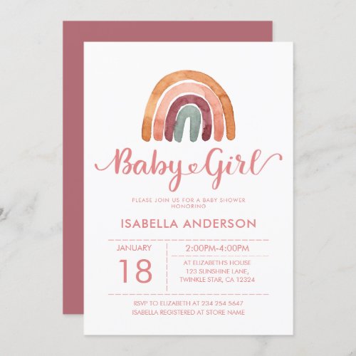 Baby Girl Cute Boho Rainbow  Invitation