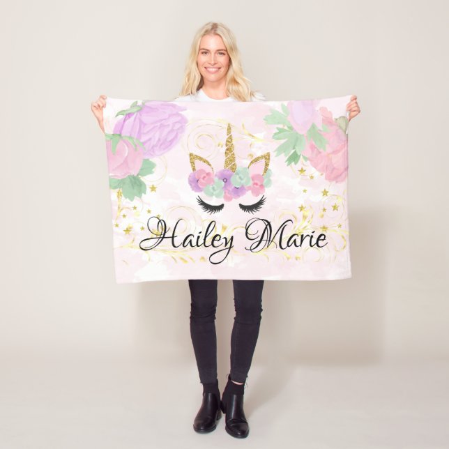Baby Girl Cute Custom Personalized Unicorn Fleece Blanket (In Situ)