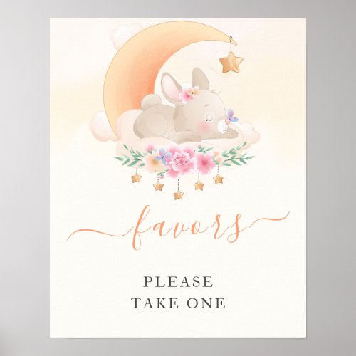 Baby Girl Cute Little Bunny Baby Shower Favors Poster