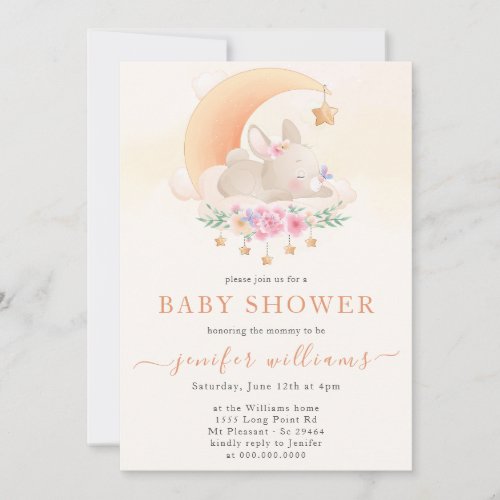 Baby Girl Cute Little Bunny Baby Shower Invitation