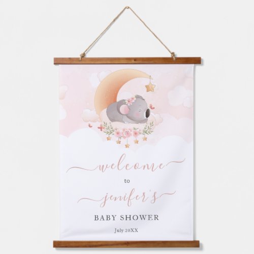 Baby Girl Cute Little Koala Baby Shower Pink Hanging Tapestry