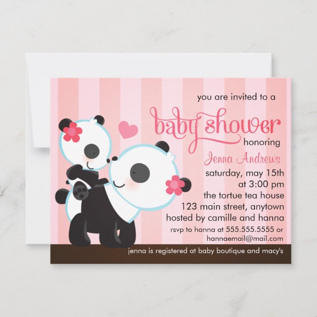 Baby Girl Cute Panda Baby Shower Invitation (Front)