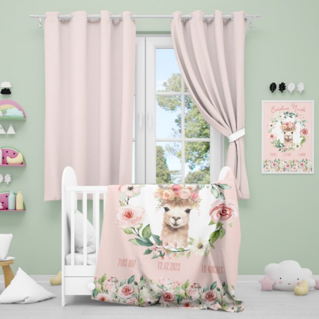 Baby Girl Cute Pink Floral Llama Blanket (Baby Girl Cute Pink Floral Llama Blanket)