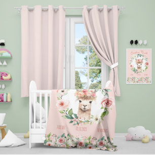 Baby Girl Cute Pink Floral Llama Blanket