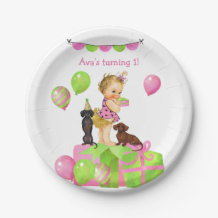 Baby Girl Dachshund Birthday Party Plates