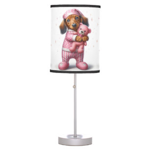 Baby Girl Dachshund Nursery Table Lamp