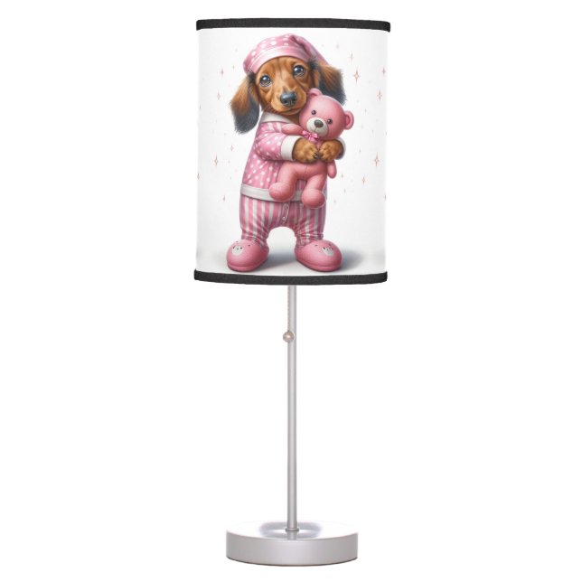 Baby Girl Dachshund Nursery Table Lamp (Front)