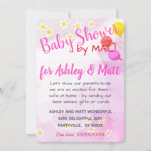 Baby Girl Daisies Balloon Pink Baby Shower Invitation
