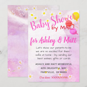 Baby Girl Daisies Balloon Pink  Baby Shower Invitation