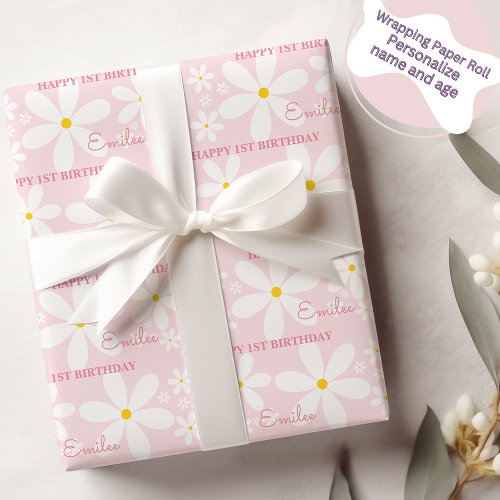 Baby Girl Daisy Flower Pink Wrapping Paper
